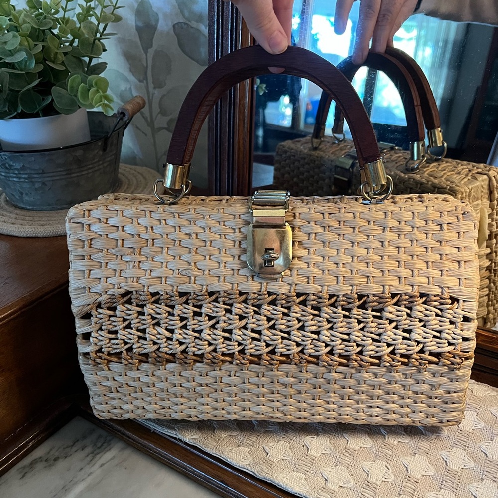 Woven Rattan Top-Handle Bag in Natural Tan